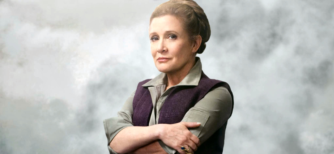a atriz carrie fisher como a general organa em star wars o despertar da forca 2015