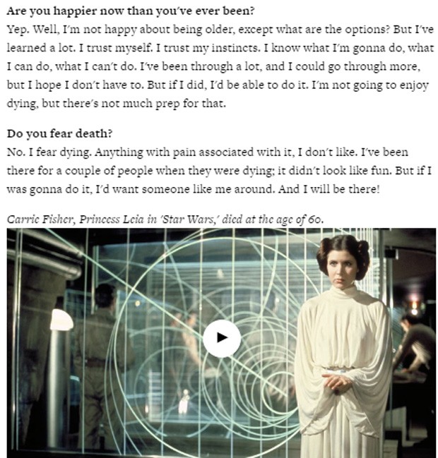 Em uma entrevista, Carrie Fisher expressa sua opinião sobre a morte 36 cf3