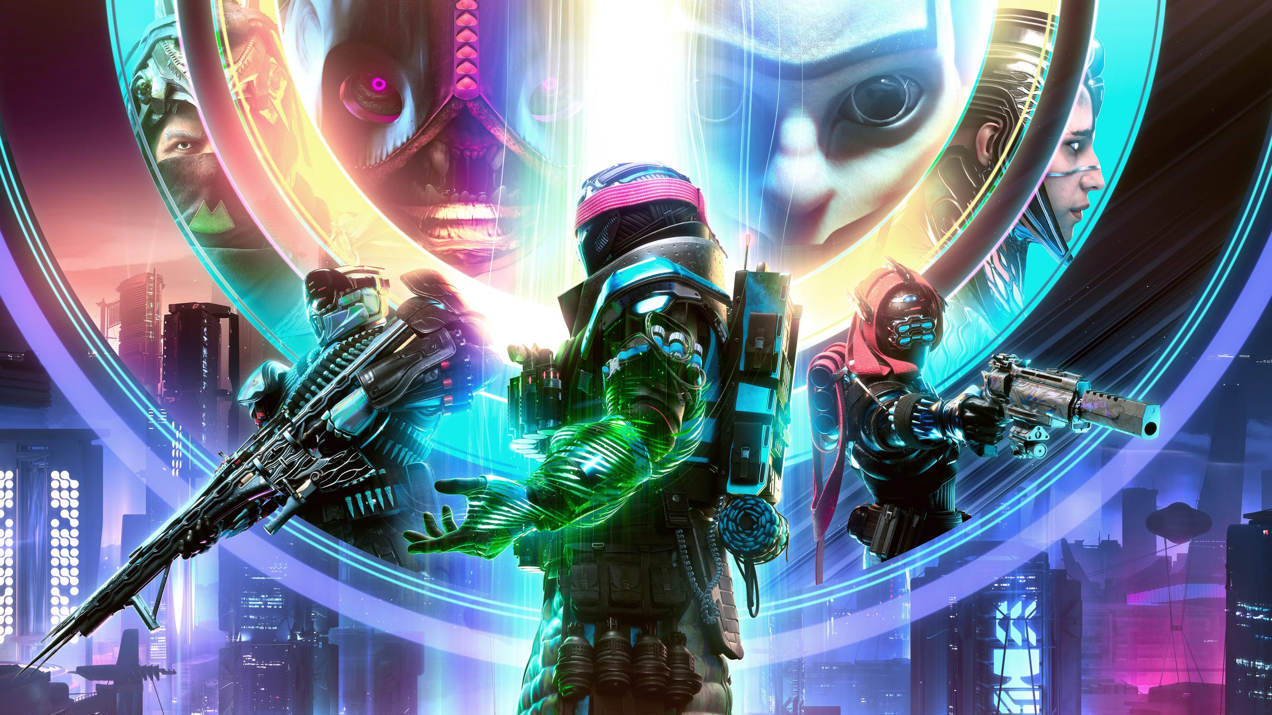 Capa do review de Destiny 2: Queda da Luz, mostra as 3 classes de guardiões, no fundo a Testemunha