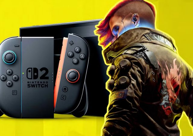 cyberpunk 2077 v standing in front of a nintendo switch